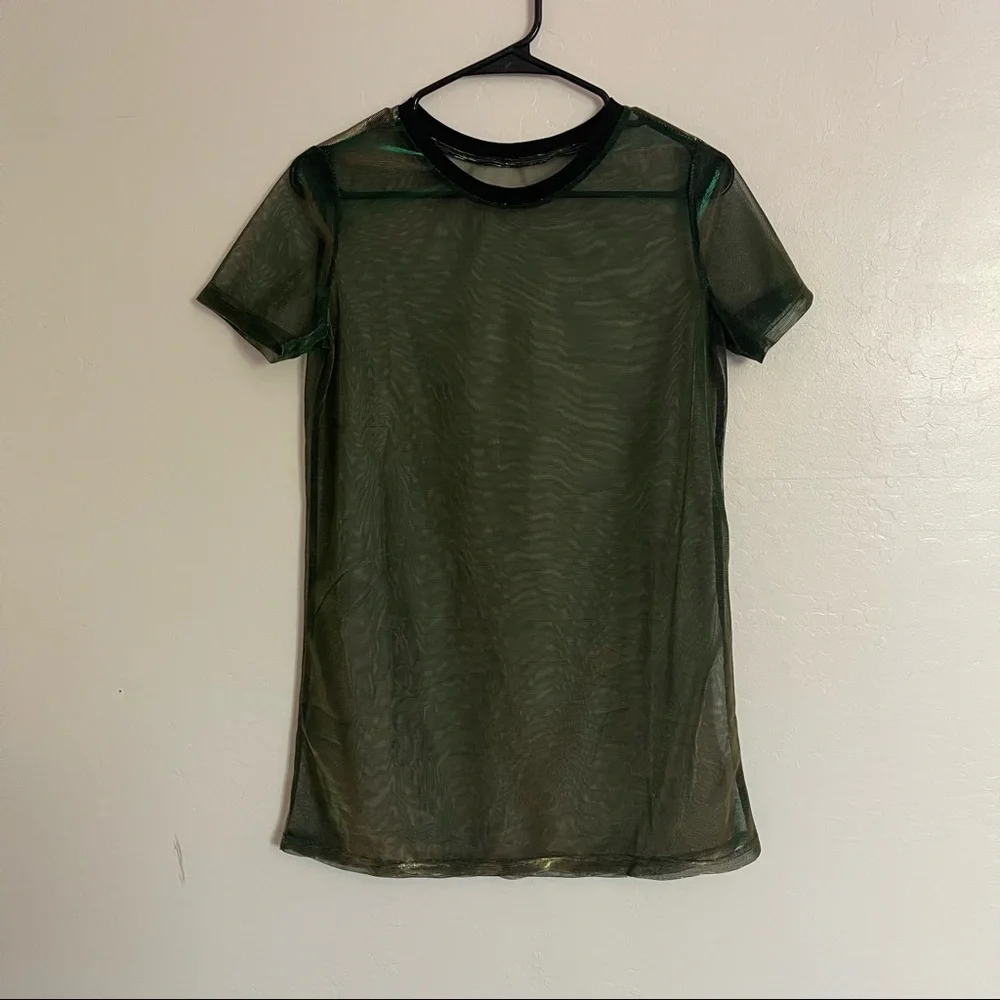 Contrast Ribbed Neck Metallic Sheer Dress - Picture 3 of 3